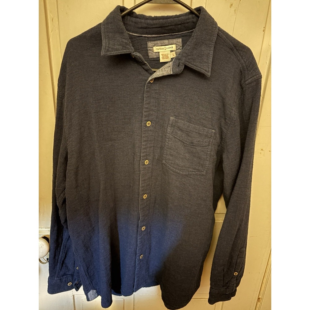 2 Carbon2Cobalt Men's Cotton Button Down Shirts Blue Textured Casual L - Picture 11 of 16